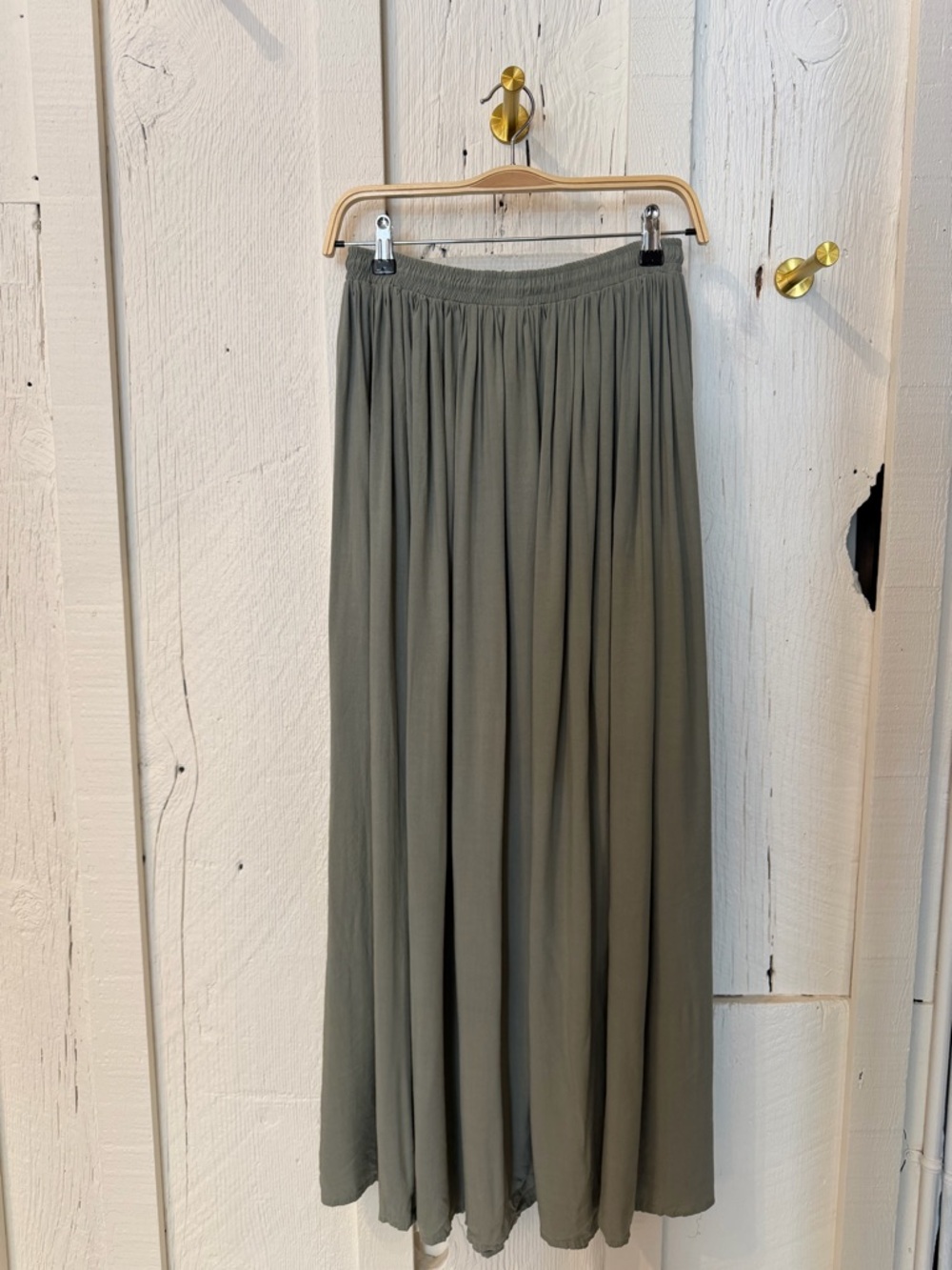 Women's Olive Maxi Skirt with Elastic Waist